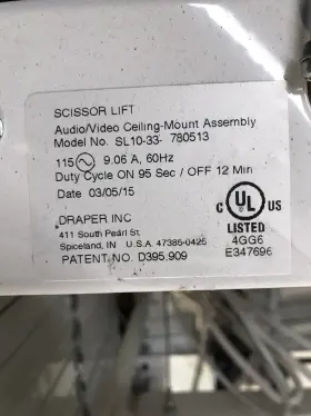 Sl10-33 Draper Audio/video Ceiling-mount Assembly Sl10-33- 780513. Used Sl10-33 Draper Audio/video Ceiling-mount Assembly Sl10-33- 780513. Used
