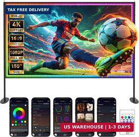 Fvcdmik 785366987300 150 Inch Projector Screen With Stand Usb String Lights Connection 16 9 4k Hd Po