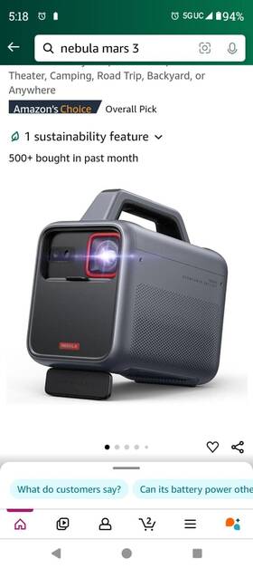 Nebula 194644151096 Mars 3 Outdoor Portable Projector 1080p Autofocus 200 Inch Home Cinema Refurb