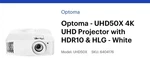 Optoma UHD50X 4K HDR10 Home Theater/gaming Projector Free Screen Included Used. Price: $600.00.